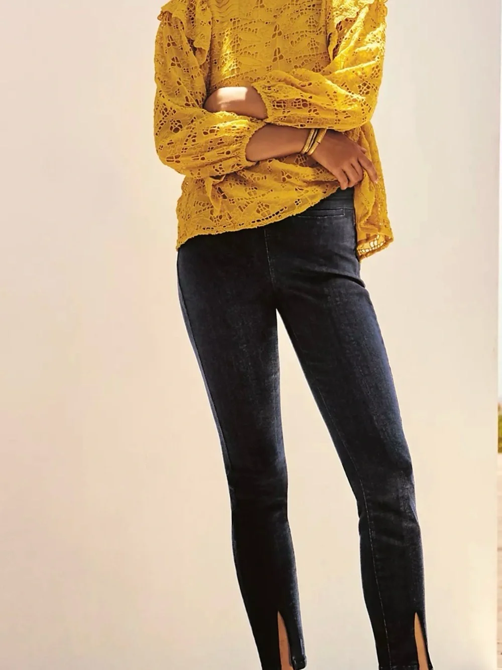 Anthropologie Maeve Clementine Yellow Eyelet Ruffled 3/4 Sleeve Blouse Size 4